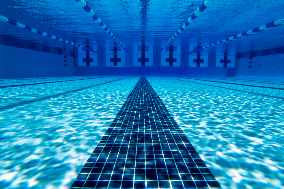 Bassin de piscine collective avec des lignes de nage.